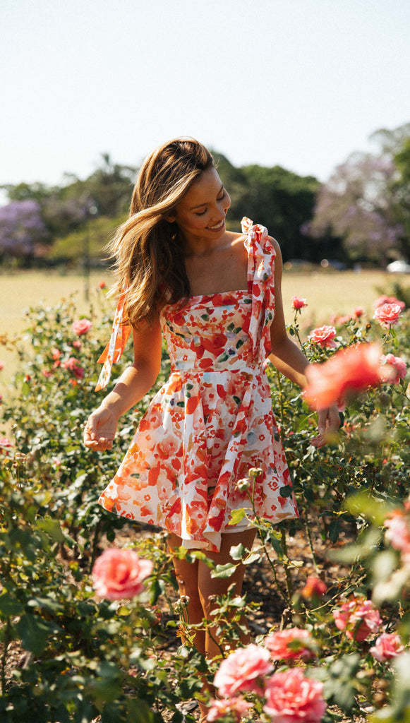 Multi Square Neck Tie Up Dress
