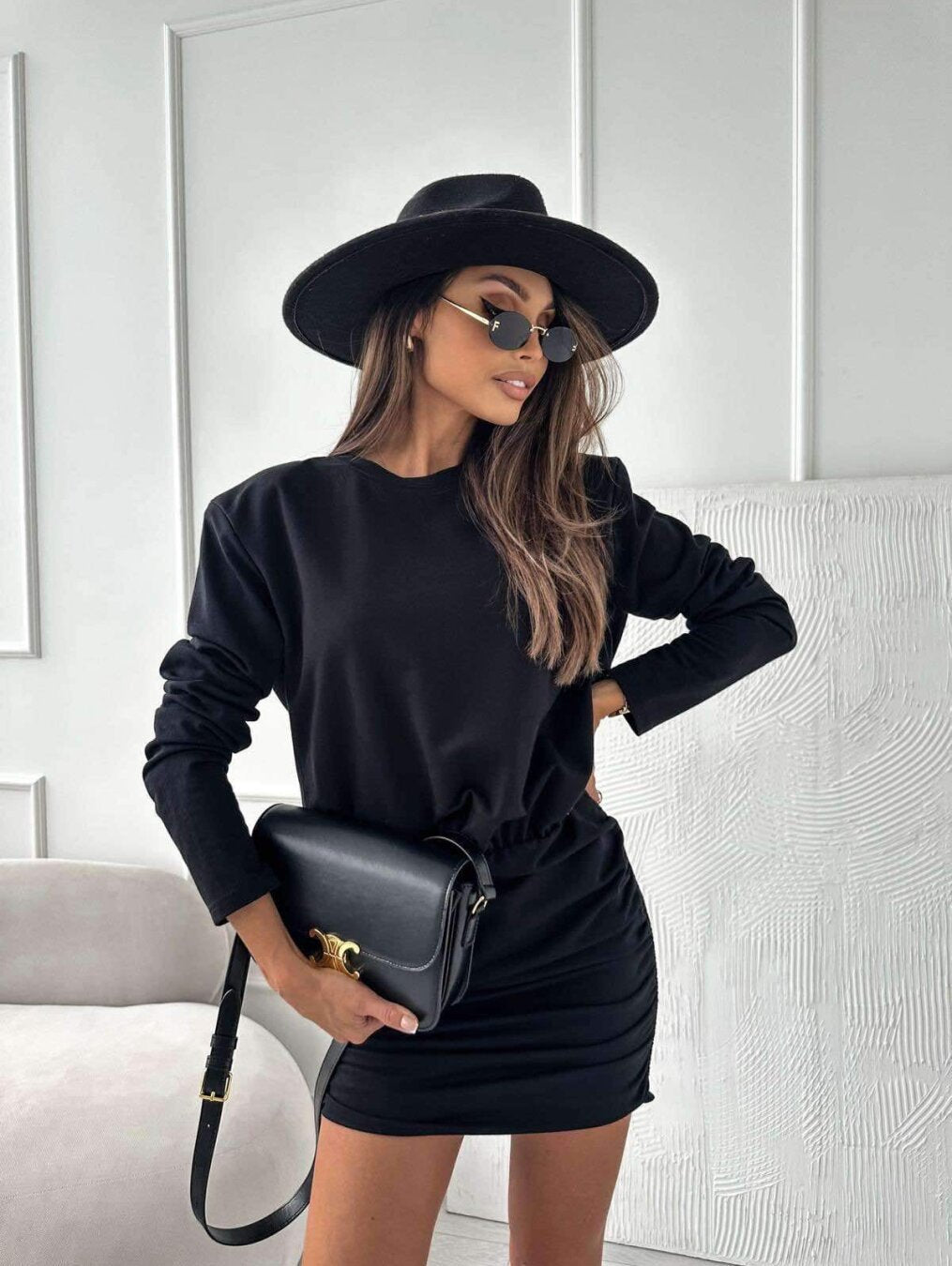 Side Black Ruched Dress
