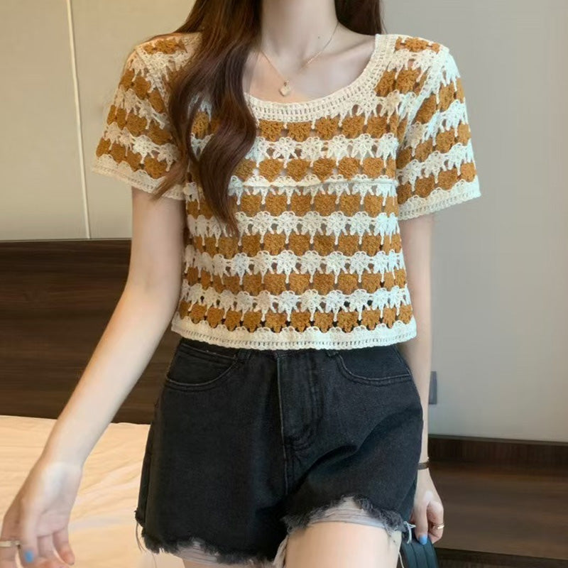 Orange Spaced Out Crochet Top
