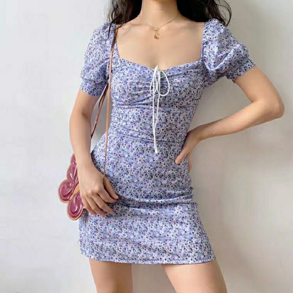 Purple Sweatheart Puff Sleeves Mini Dress