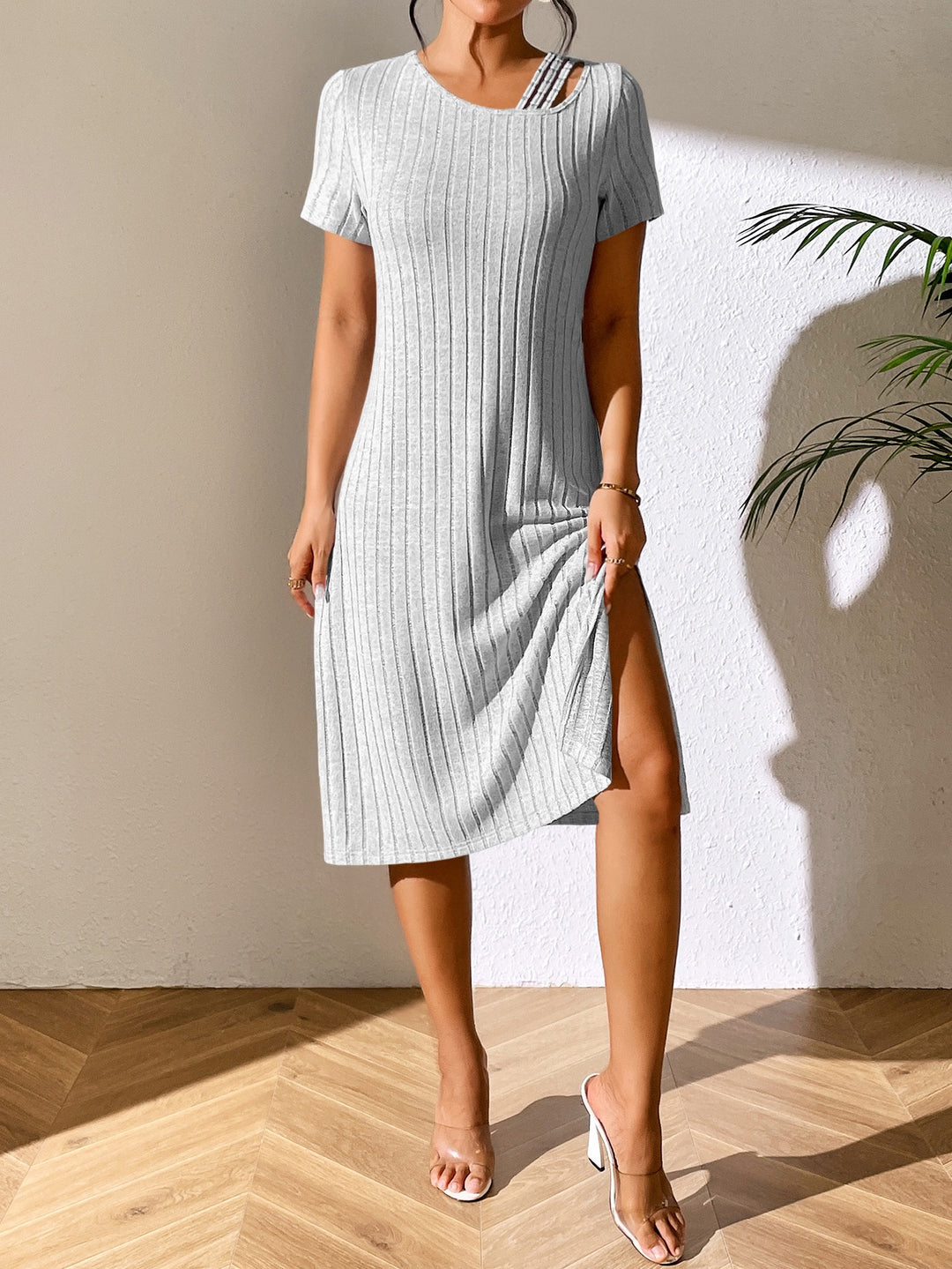 Grey Aline Ribbed Midi Dress