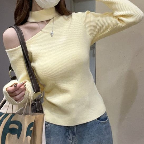Cream Cold Shoulder Ribbed Knit Top