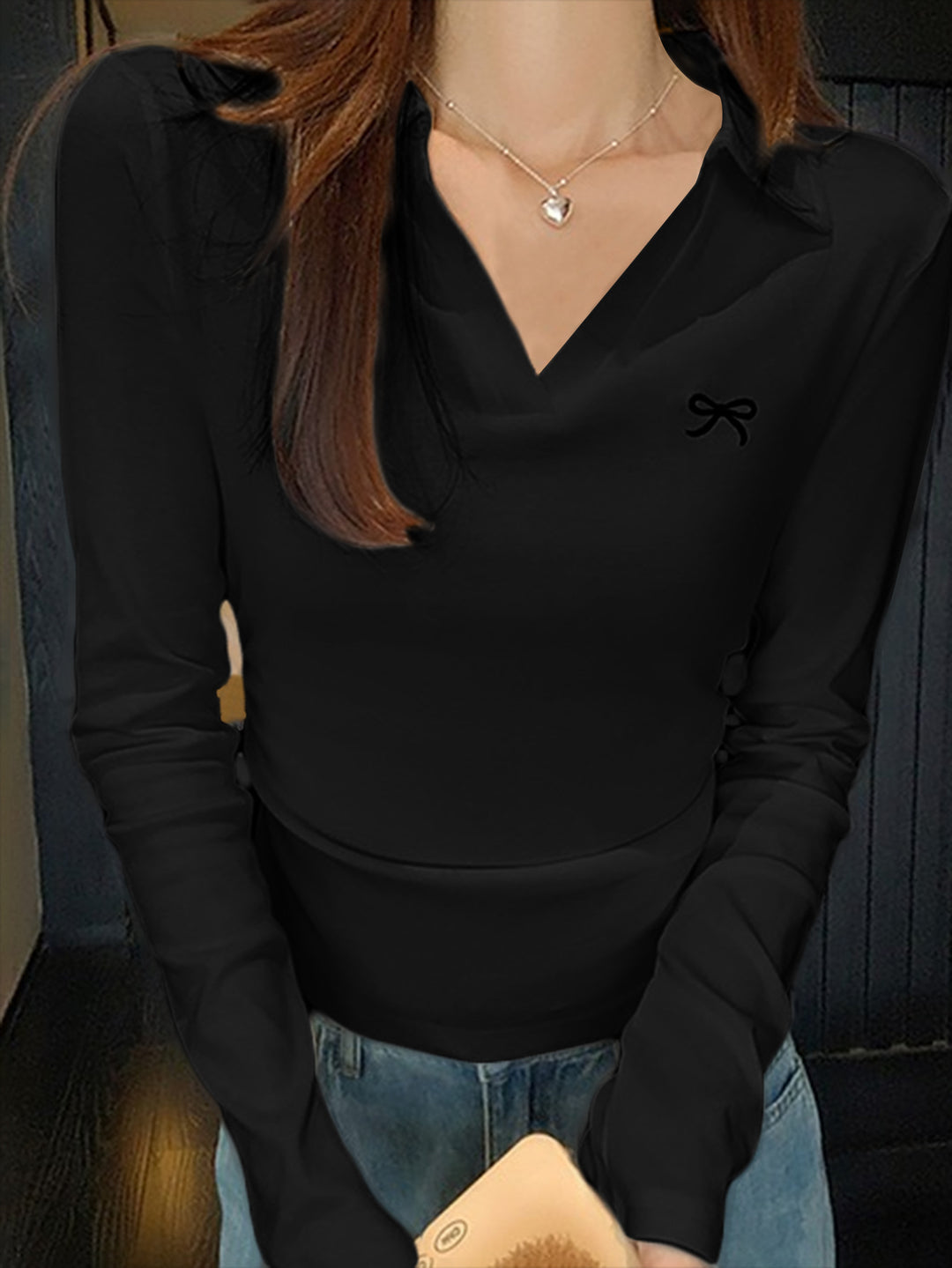 Navy Blue Collared Casual Top