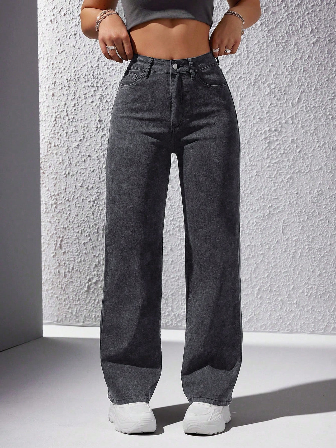 Grey Washed Straight Jeans