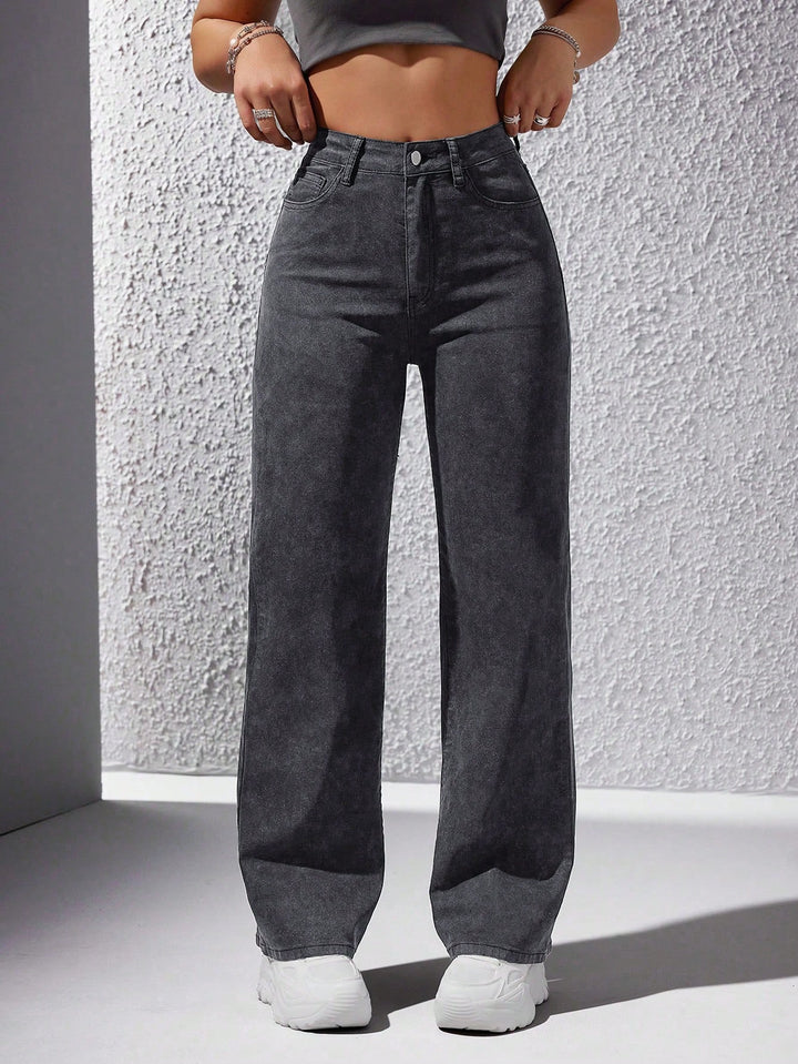 Grey Washed Straight Jeans
