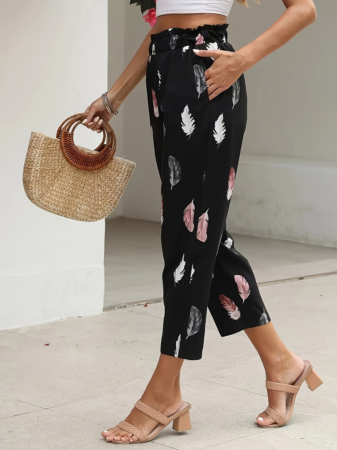 Black Printed Elastic Trouser