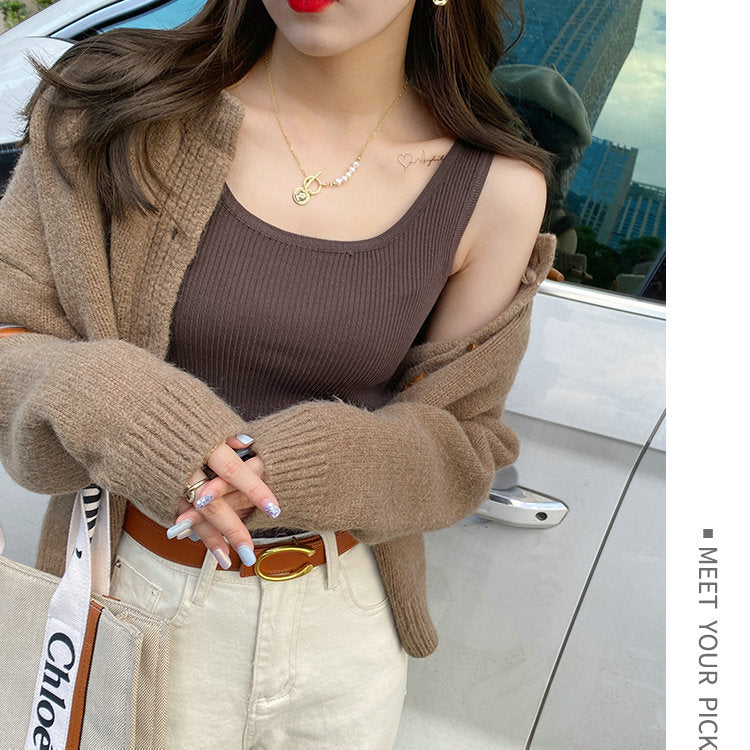 Brown Scoop Neck Tank Top