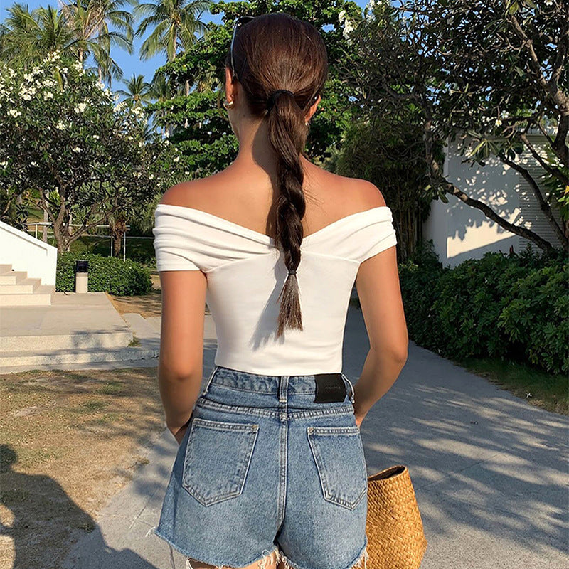 White Off Shoulder Fitted Top