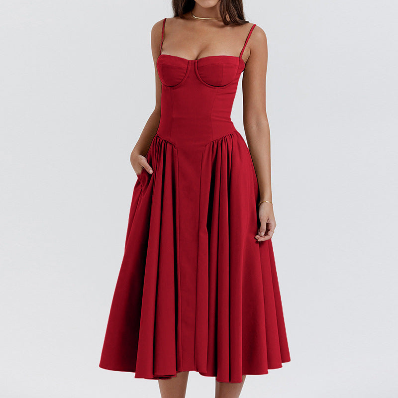 Red Sweatheart Neck Fit And Flare With High Slit Dress