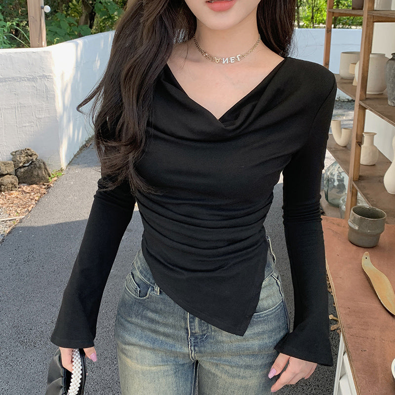 Black Cowl Neck Assymetric Hem Top