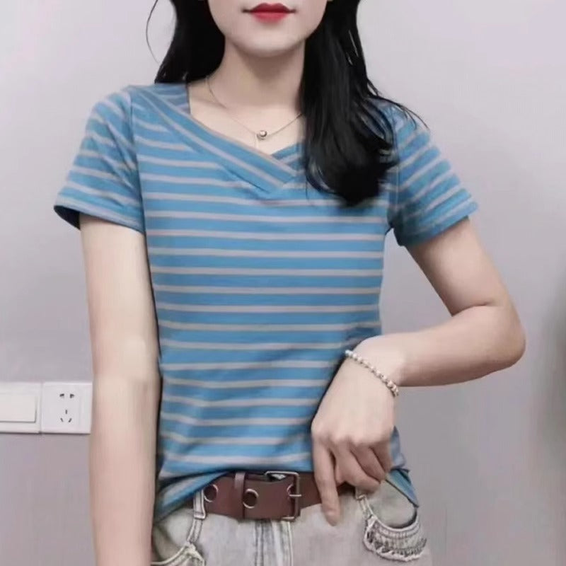 Blue Wrap Neck Top