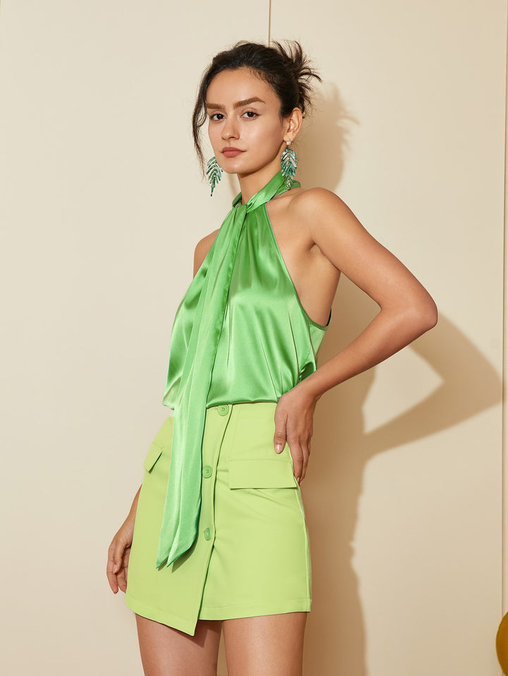 Green Buttoned Mini Skirt