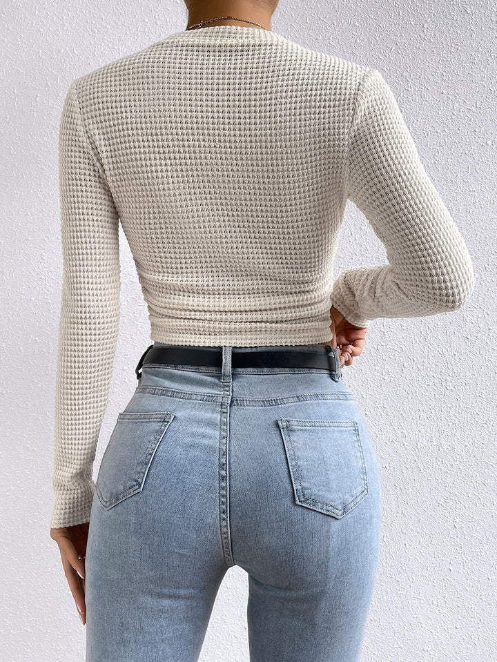 Cream Textured Knit Full Sleeve Top
