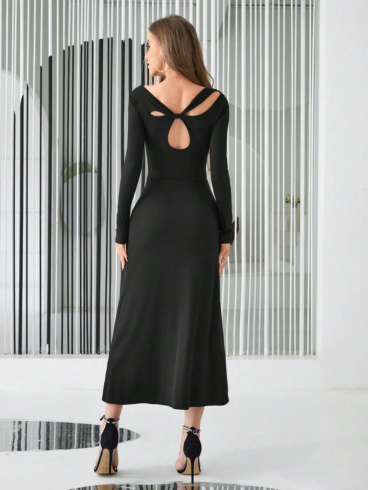 Black Cutout Wrap Style Dress