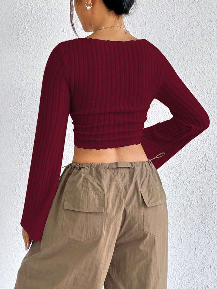 Wine Bell Sleeve U-Hem Top
