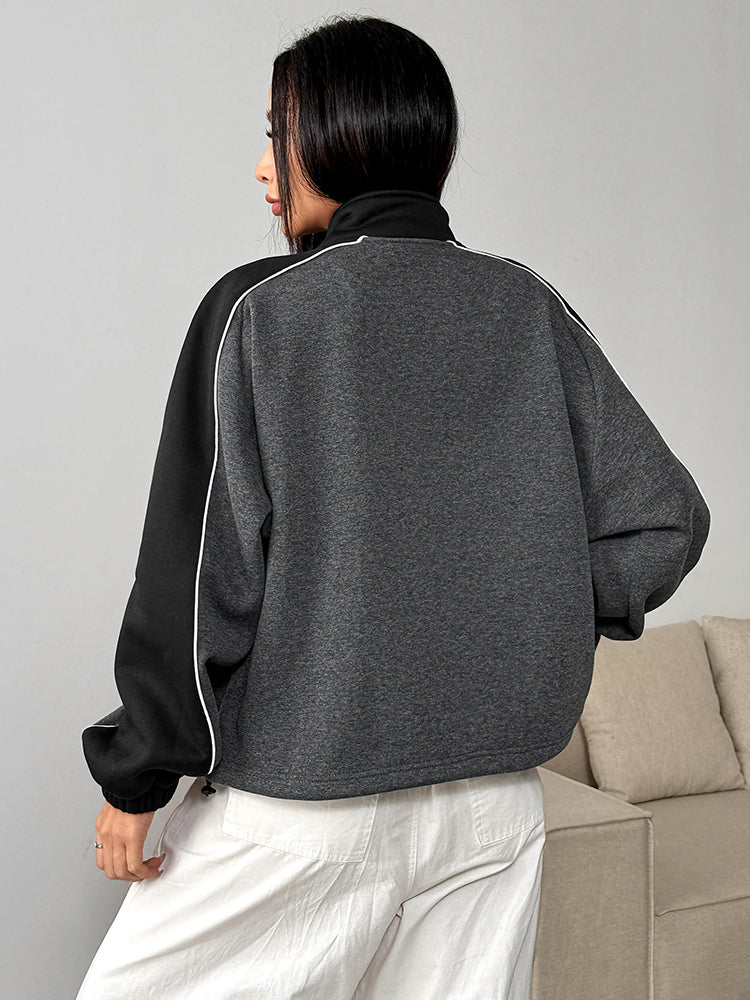 Grey Full Sleeve Contrast Detail Jacket