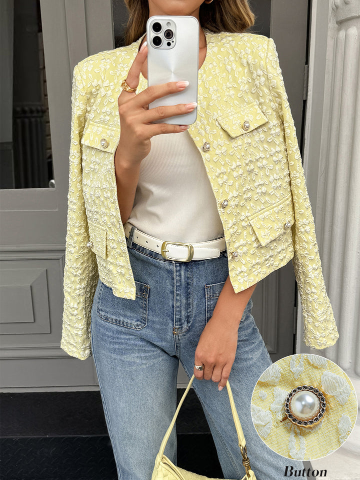 Yellow Full Sleeve Double Pocket Detail Textured Jacket