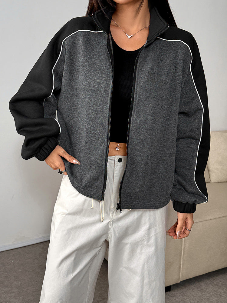 Grey Full Sleeve Contrast Detail Jacket
