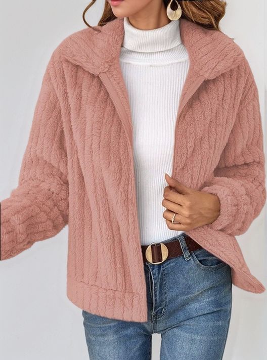 Pink Full Sleeve Textured Collared Jackets