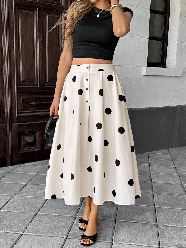 White High Waist Polka Printed Skirt