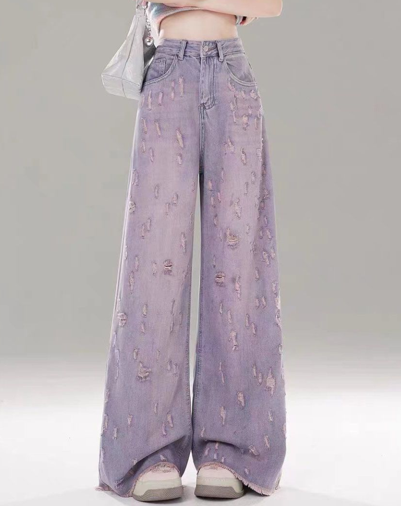 Lavender High Waist Textured Jeans
