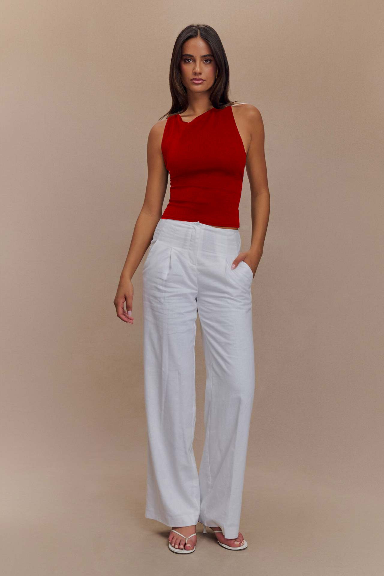 Red Sleeveless Back Panel Detail Top