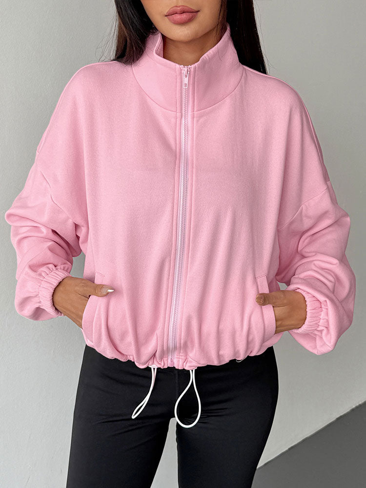 Pink Mock Neck Front Zip Jacket