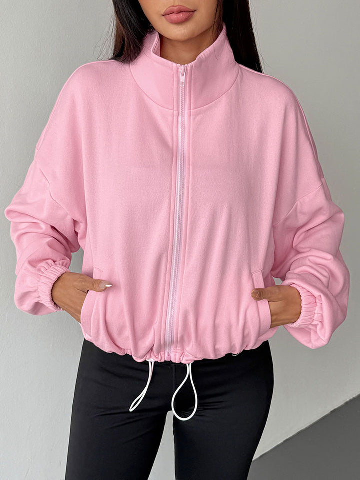 Pink Mock Neck Front Zip Jacket