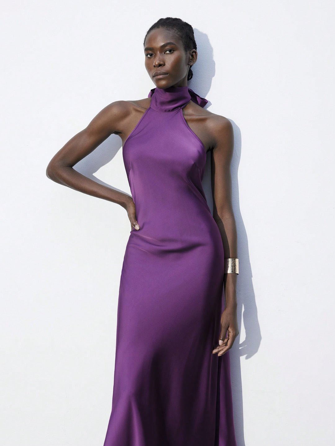 Purple Satin Back Bow Tie Up Maxi