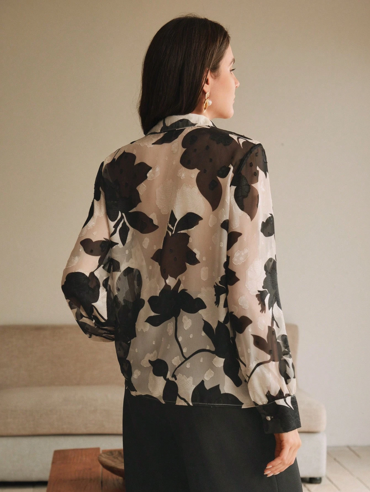 Off White Floral Textured Shirt