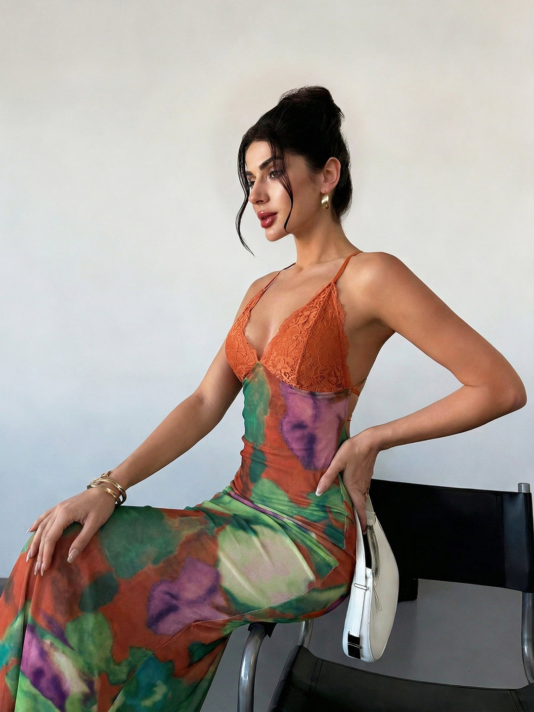Multi Halter Neck Printed Dress