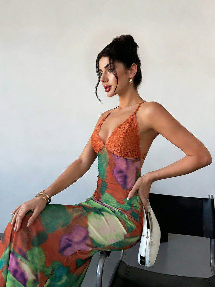 Multi Halter Neck Printed Dress