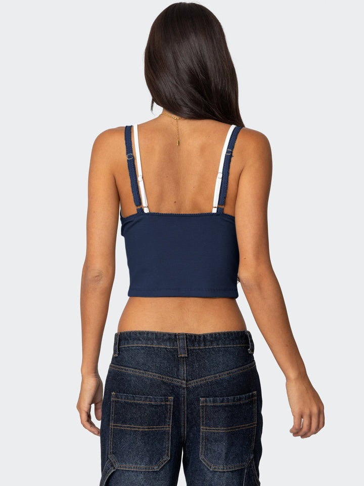 Blue Shoulder Strap Sweet Heart Neck Tank