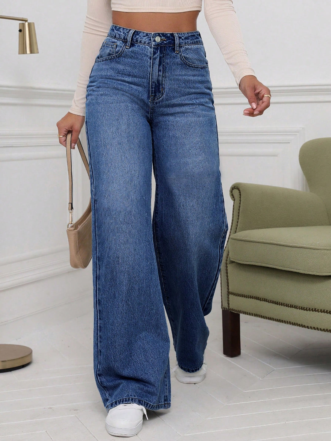 Blue High Waist Wide Leg Pant