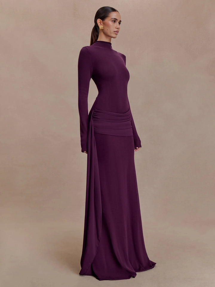 Purple Full Sleeve Waist Draped Dress