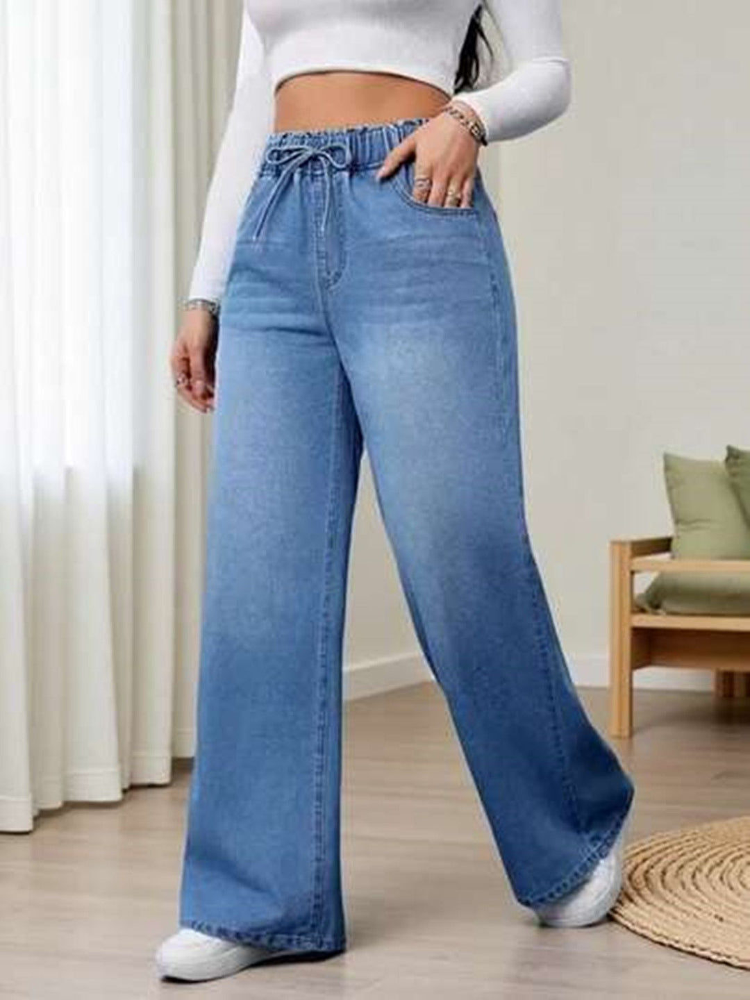 Light Blue High Waist Wide Leg Jeans