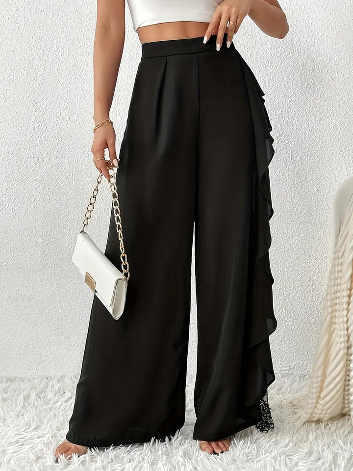 Black High Waist Ruffle Trouser