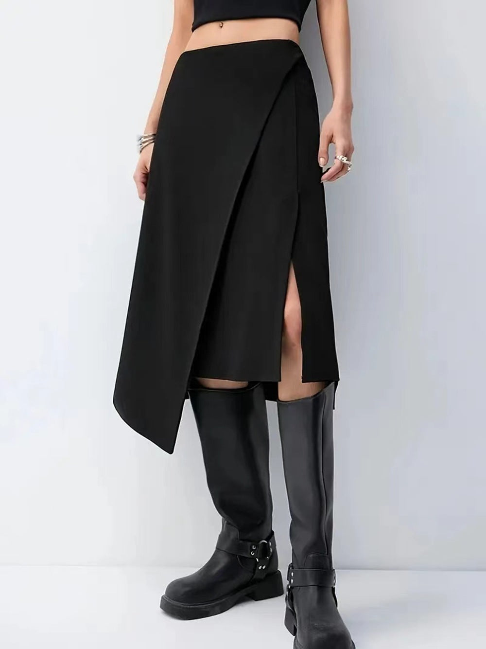 Black High Waist Wrap Skirt