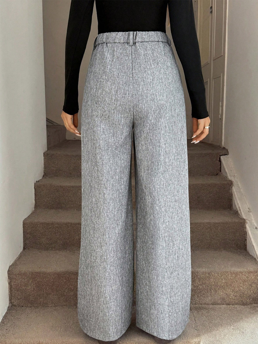 Grey High Waist Wide Leg Trousers
