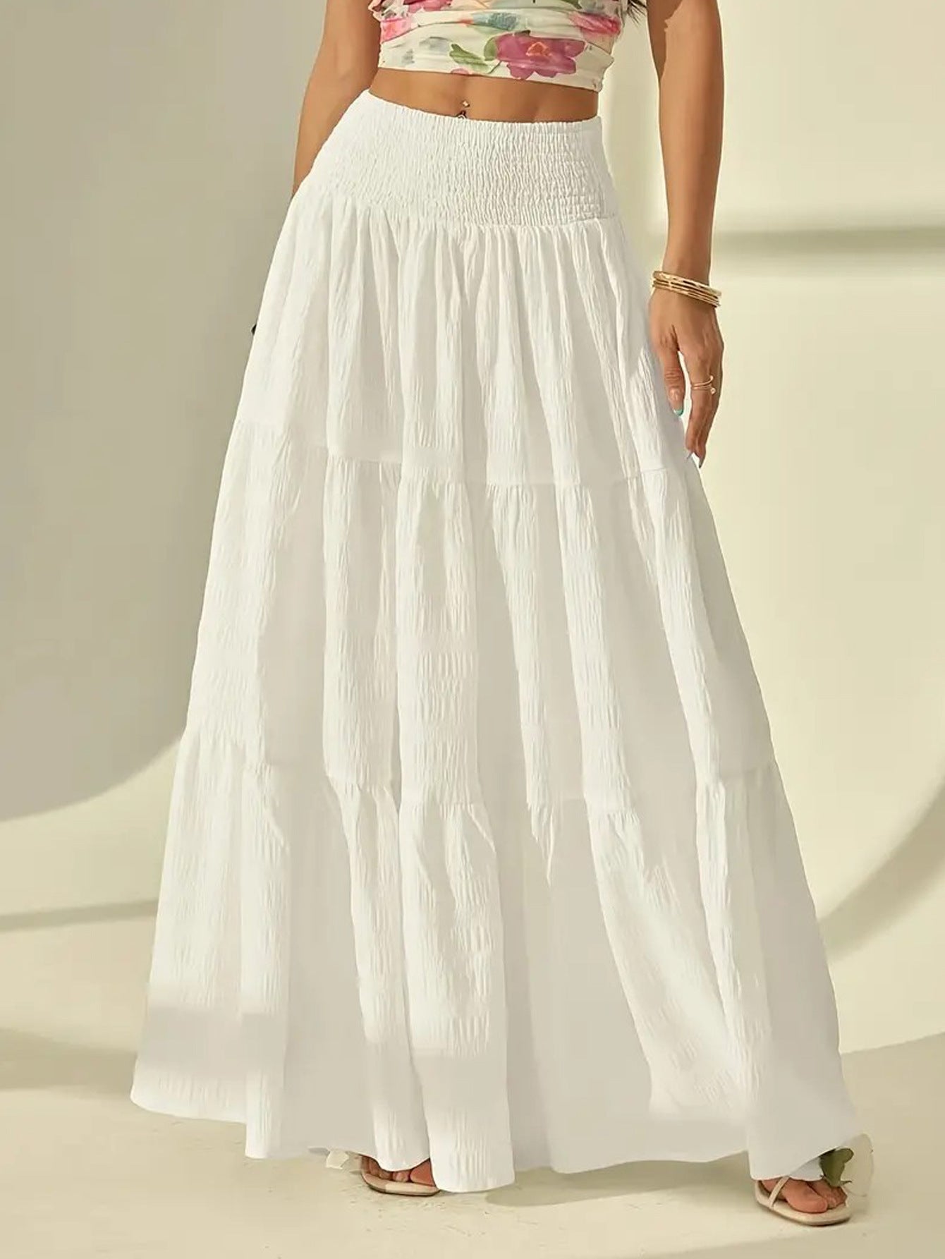 White High Waist Tiered Skirt