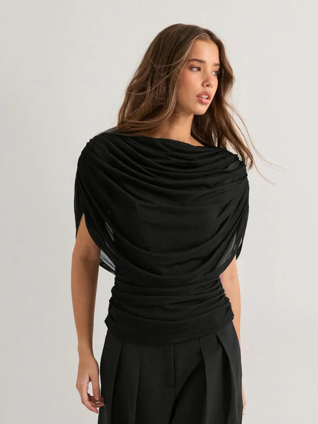 Black Cape Style Draped Top