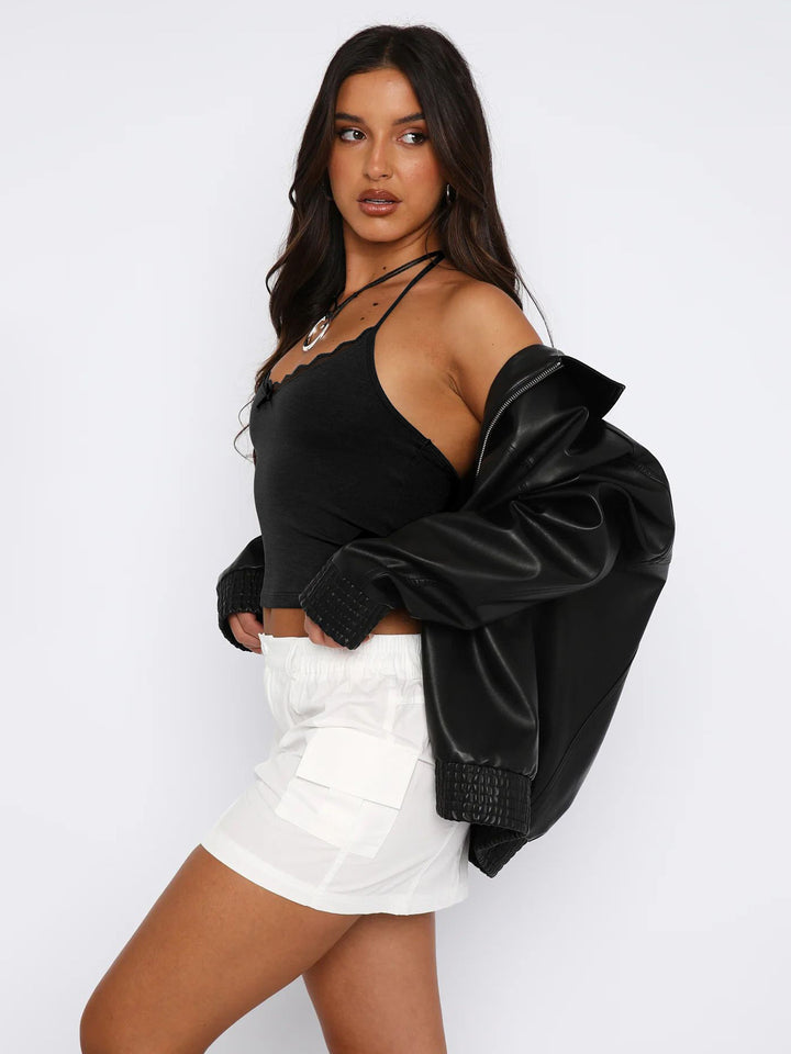 Black Neckline Detail Spaghetti Strap Top