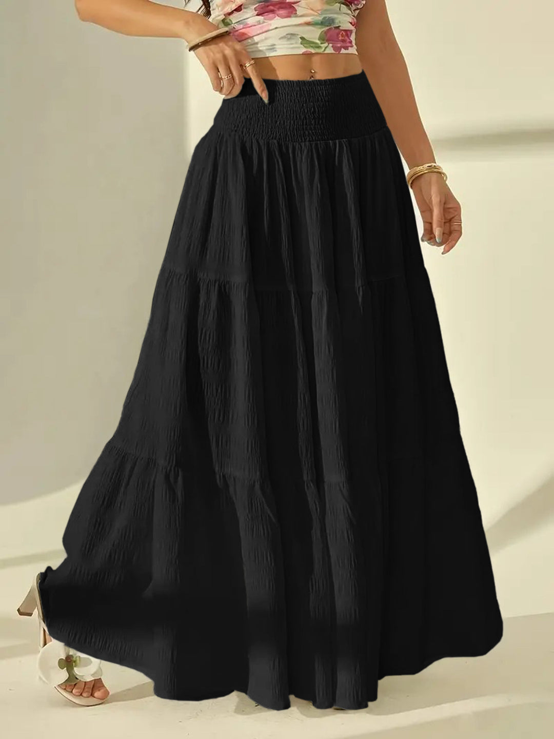 Black High Waist Tiered Skirt