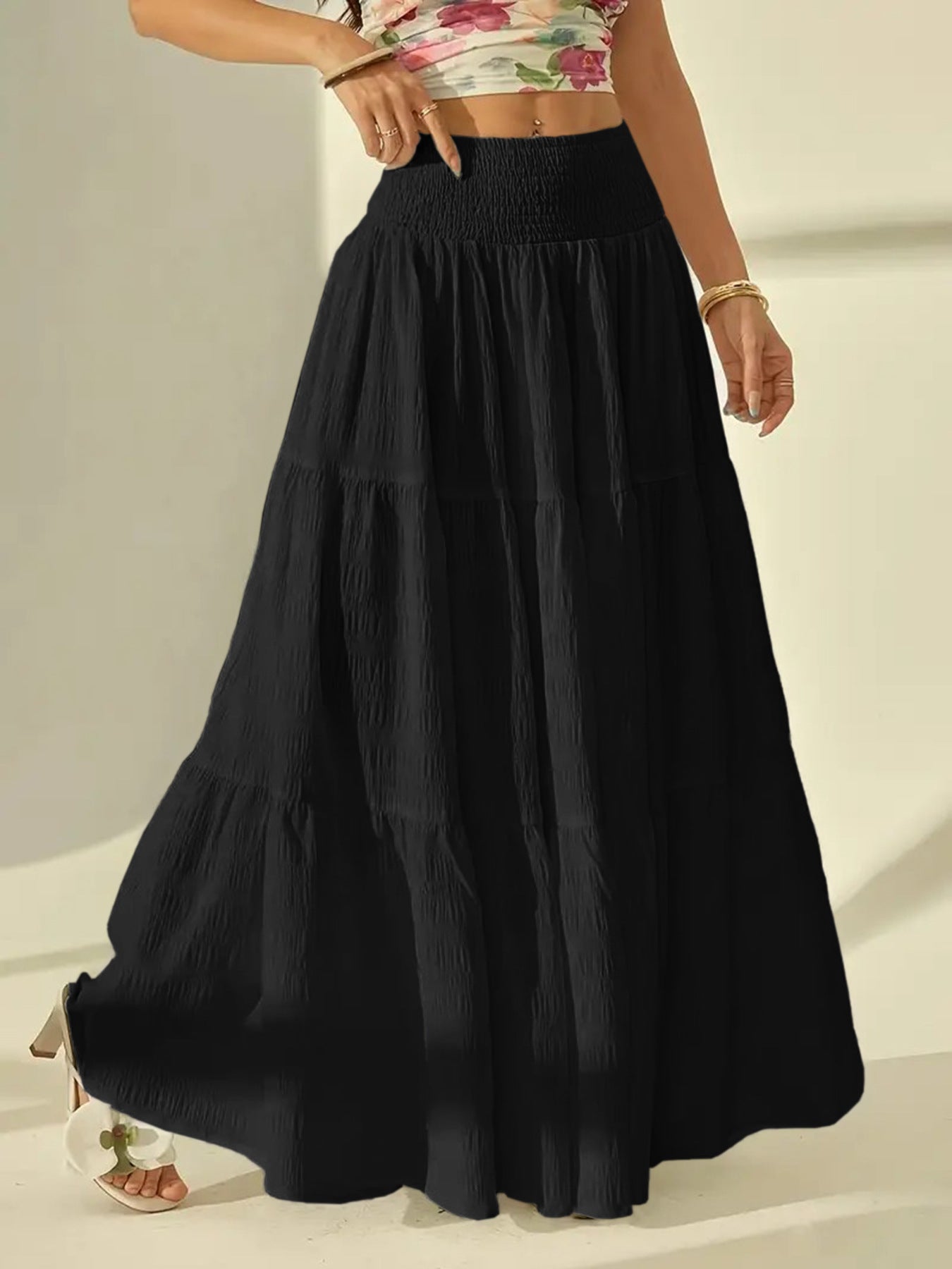 Black High Waist Tiered Skirt