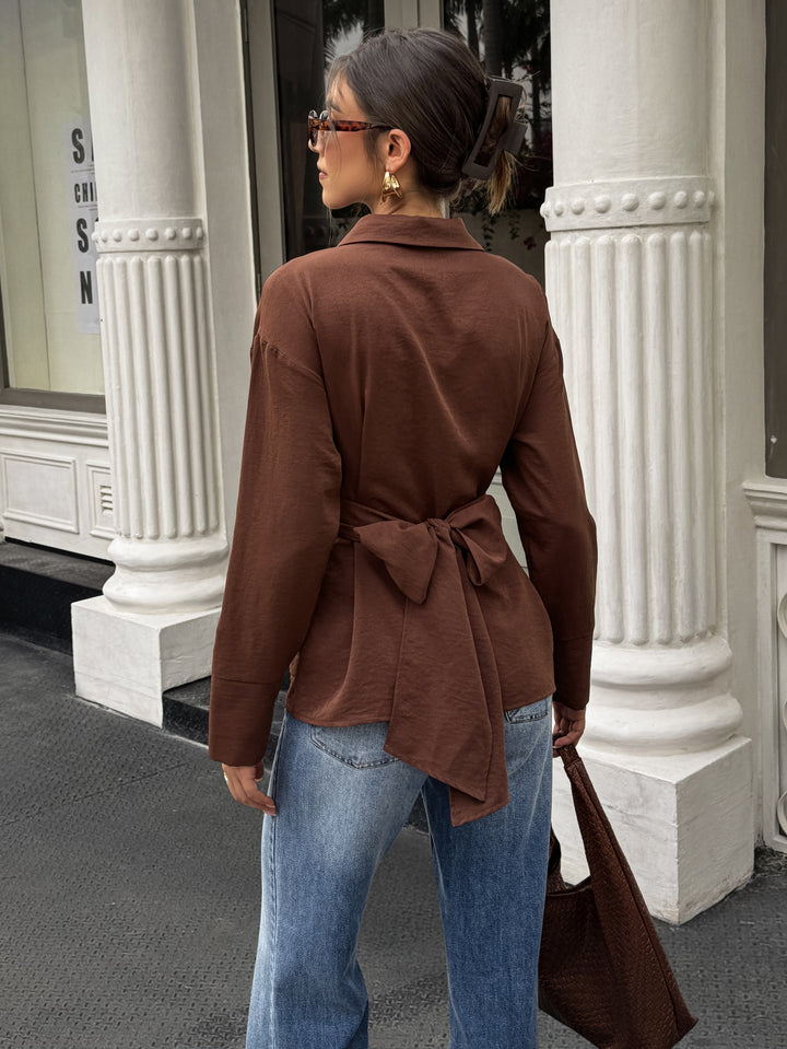 Brown Full Sleeve Waist Wrap Shirt