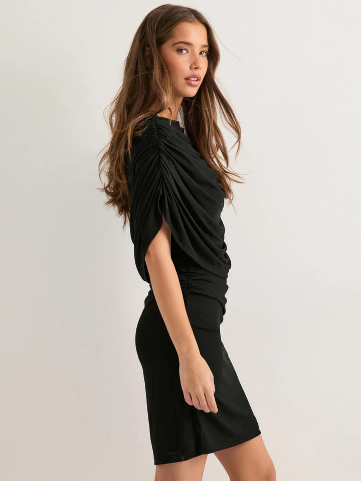 Black Draped Neckline Solid Dress