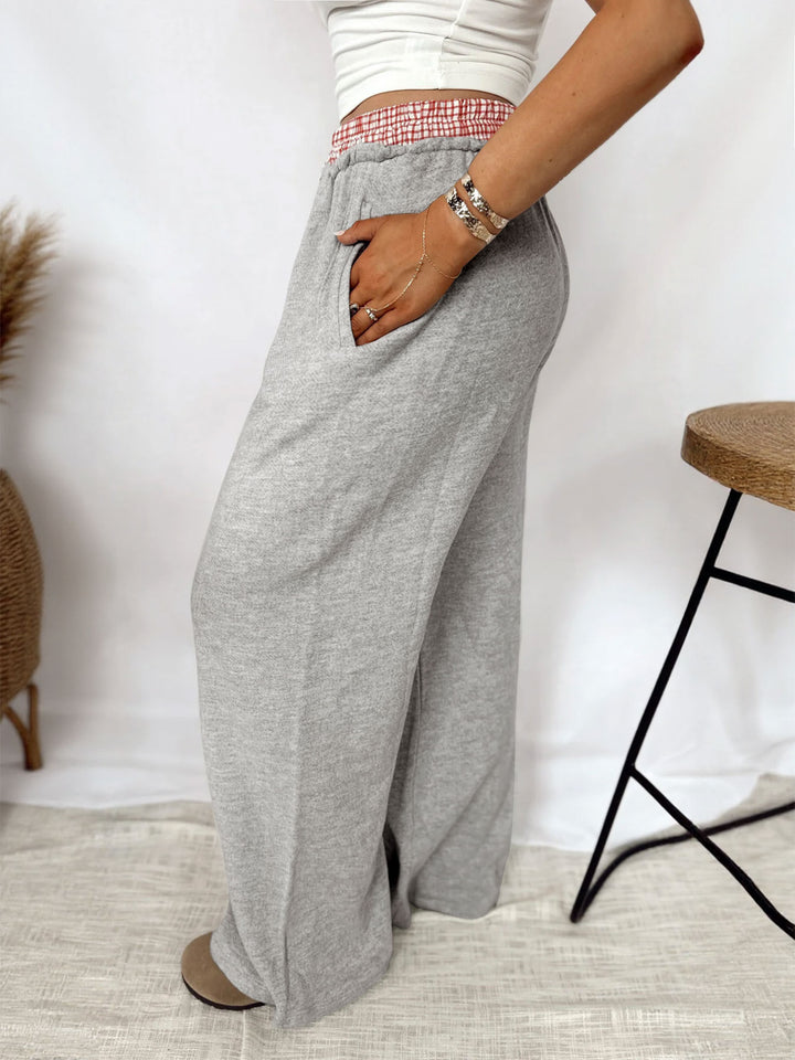 Grey High Waisted Sweatpants With Contrast Waistband