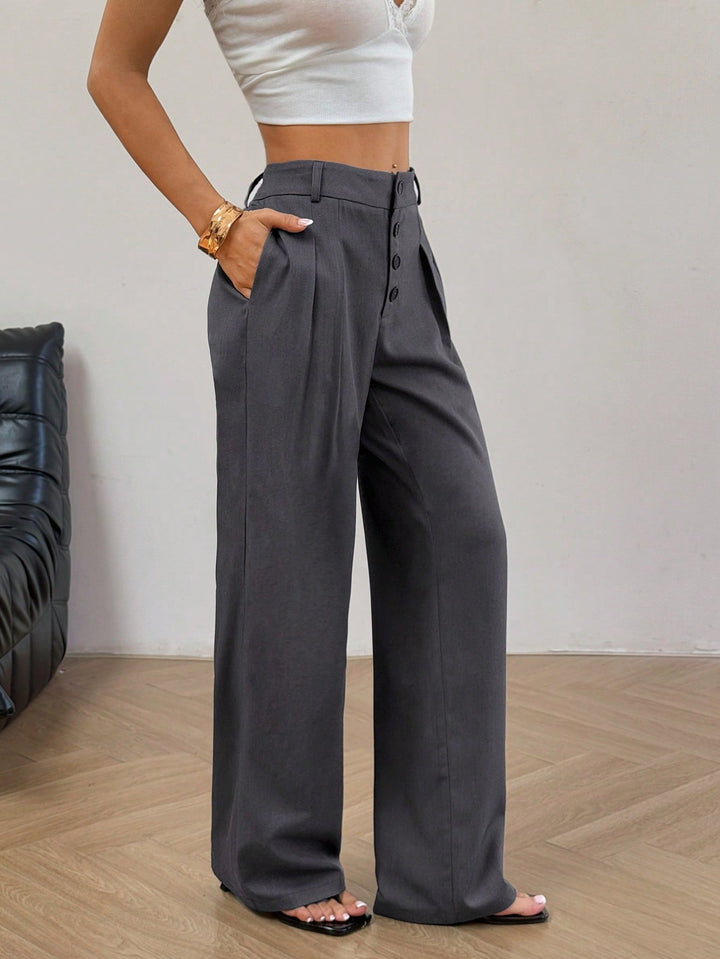 Grey High Waist Pleated Pant