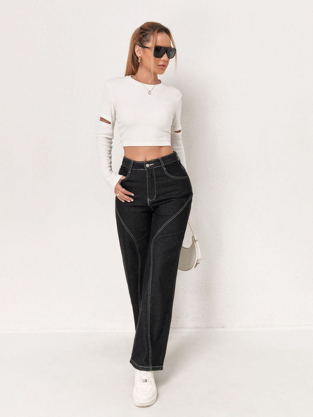Black High Waist Solid Jeans