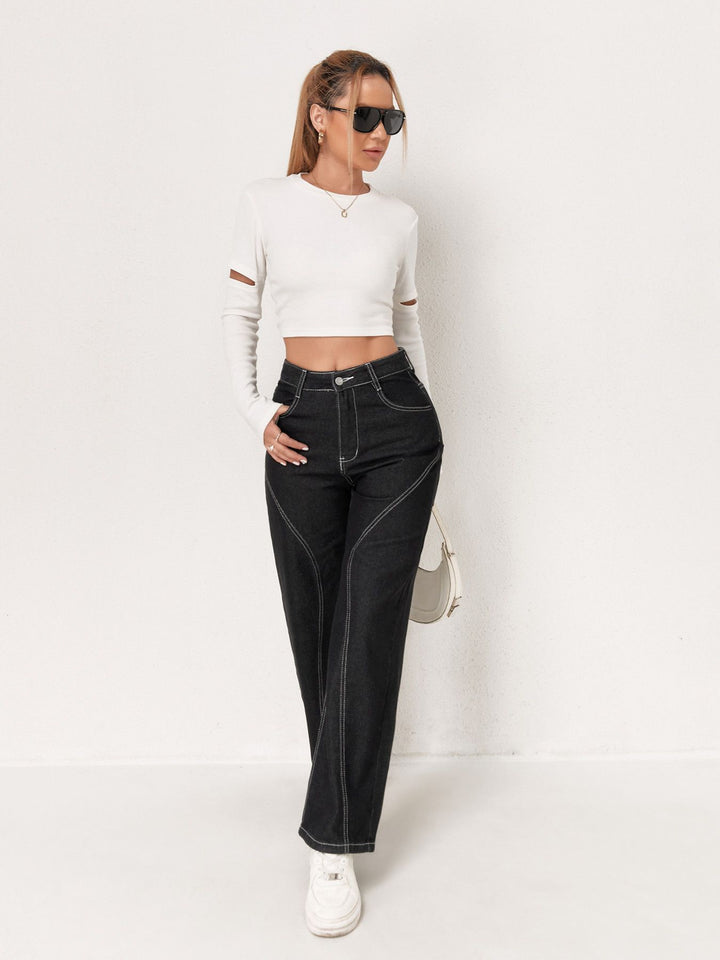 Black High Waist Solid Jeans